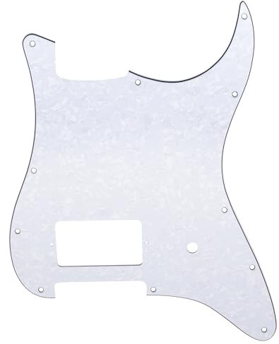 Musiclily Pro 11 Holes ST Strat One Humbucker Guitar Pickguard Scratch Plate for USA/Mexico Fender Tom Delonge Stratocaster Electric Guitar, 4Ply White Pearl