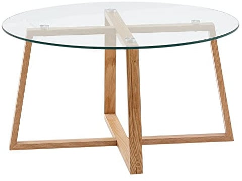 FineBuy Table Basse de Salon Chêne Bois Massif et Verre 78x78x41 cm Ronde | Petite Table de Canapé | Design Table d'appoint Style Moderne