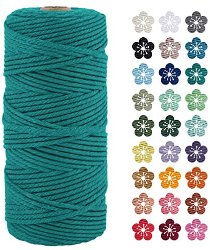 LEREATI Makramee Garn 3mm x 100m Pfauenblau Baumwollkordel Natur Baumwollseil Farbig Baumwollgarn, Macrame Cord 3mm für DIY Geflochten, Makramee Deko, Hängepflanze, Wandbehang, Vorhang