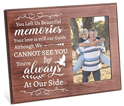 FINGERINSPIRE You Left Us Beautiful Memories Bilderrahmen 15x10cm Beileid Geschenkrahmen Gedenkfotorahmen Trauergeschenkrahmen Holz Fotorahmen zum Verlust von Mutter, Vater, Opa, Oma