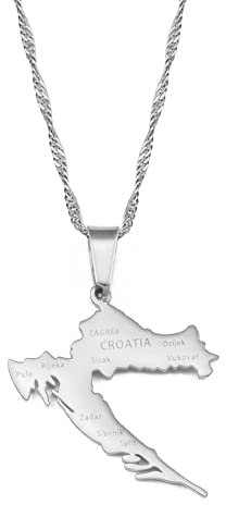 YZyizhen Halskette Mit Anhänger Aus Kroatien Mit Umrisskarte – Name des Landes, Städte, Ethnischer Stil, Dünne Kette, Patriotischer, Zierlicher Schmuck, Hip-Hop-Frauen Herren Mädchen, Unisex-Geschenk