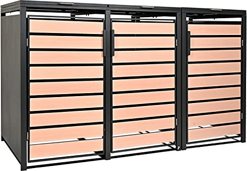 STILISTA Habillage de Poubelle en métal, pour 3 poubelles de 240 litres chacune, différentes Couleurs, Anthracite/Bois