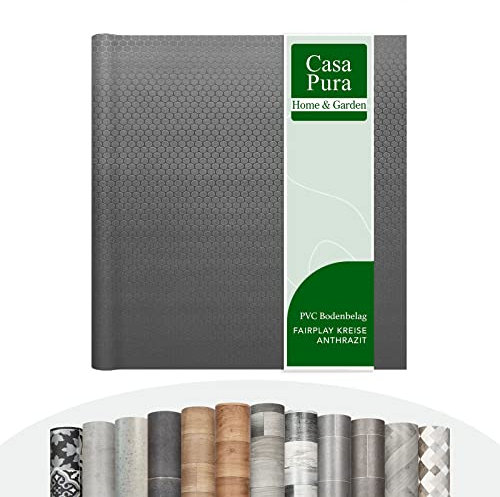 casa pura Vinylboden Meterware Fairplay - Holzoptik Fliesenoptik Steinoptik - PVC Bodenbelag - Vinyl Designbelag für Küche, Bad & Wohnbereich (Fairplay Kreise Anthrazit, 200x150cm)