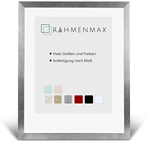 RahmenMax® Skane Bilderrahmen 48x64 cm zum Aufhängen/Bilderrahmen Maßanfertigung möglich/Posterrahmen aus MDF/Bilder Rahmen in Alu-gebürstet mit Antireflex Acrylglas/Puzzle Rahmen