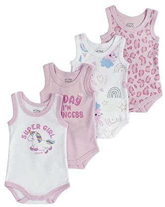 Chicco, Body Bébé Fille, Ensemble de 4 Body Sans Manches, en 100% Coton, avec Ouverture Confortable, Vêtements Bébé Fille, 0-3 Mois, Idées Cadeau Naissance