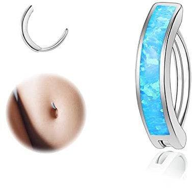 ZS 14G Clicker Piercing Bauchnabel für Frauen, Silber 925 Opal Bauchnabelpiercing Reverse Curved Nabel Barbell Schmuck Körperschmuck (Blauer:16G,8mm)