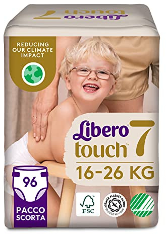 Libero, Pannolini Touch Open per Bambini, 96 Pannolini Taglia 7 per Bambini da 16-26 Kg, 3 Confezioni da 32 Pannolini Monouso