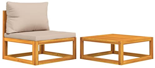 vidaXL Gartensofa Set 2 TLG., Sofa für Garten Terrasse, Terrassensofa mit 1 Sitzkissen 1 Rückenkissen 1 Couchtisch, Gartenmöbel Set Terrassenmöbel, Massivholz Akazie