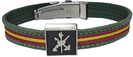 Tiendas LGP, Pulsera Legión Española con detalle de la Bandera de España, Cuero y Acero, Verde