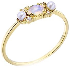 KnSam Gelbgold 18K Ring Echt Goldschmuck, Dünn Verlobungsring mit Opal - Blau & Oval, Au 750 Partnerringe Trauringe für Damen, Gold, Gr.65