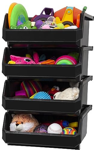 ReadySpace Extra Large Plastic Containers for Organizing and Storage Bins for Closet, Kitchen, Office, or Pantry Organization, 14.75-Inch x 16.5-Inch x 7-Inch 4-Pack, Black