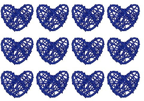 sourcing map 12 Stück Herz Deko Rattan Deko, 5 cm Fensterdeko Hängend Styropor Herz Kranz Natürlich Wicker Türdeko Haustür für Valentinstag Dekoration Hochzeit, Dunkelblau