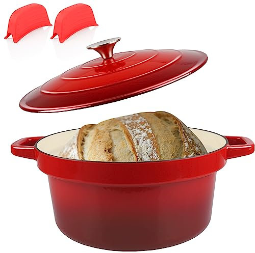 CUKOR 7QT Dutch Oven Pot With Lid, Ceramic Dutch Ovens for Sourdough Bread Baking, Enameled Cast Iron Bread Cooking Pot, Non-Stick, Oven Safe (10 Pcs Bread Paper Liners)