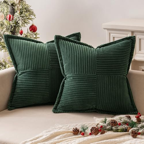MIULEE 2er Set Kordsamt Kissenbezüge Samtkissen Weich Dekokissen Dekorativ Kissenbezug Modern Kissenhülle Sofakissen Zierkissen Couchkissen für Wohnzimmer Schlafzimmer Dunkelgrün 40x40 cm