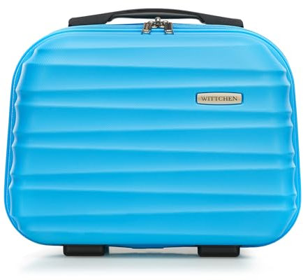 WITTCHEN Kosmetikkoffer Reisekoffer Handgepäck Kabinengepäck Rollkoffer Hartschale aus ABS Zahlenschloss Reisegepäck Kulturbeutel Kosmetiketui Kosmetikkofer Kosmetiktasche Damen Groove Line blau
