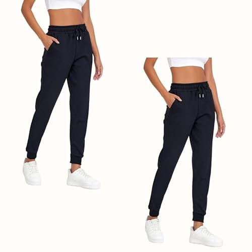 COMEOR Pantalon de jogging pour femme - Pantalon de sport long et chaud - Pantalon de survêtement pour femme - Pantalon de survêtement avec coupe droite pour fitness, yoga, loisirs, Lot de 2 - Couleur