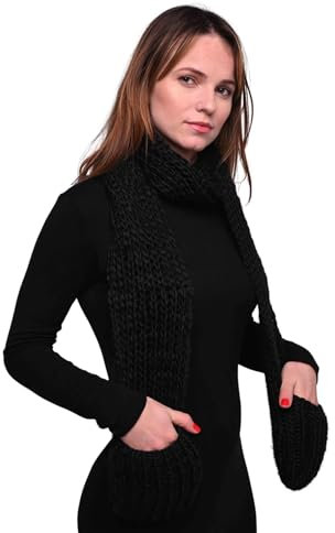 Basic Sense Strickschal Winterschal mit Taschen Warme Grobstrick Schals, Schwarz , One size