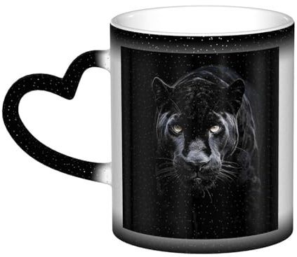 VducK Farbwechselnde Tasse mit Tier-Panther-Druck, kreative Kaffeetassen, lustige Farbwechsel-Tasse, 325 ml, Keramiktasse, magische Tasse für Männer und Freunde