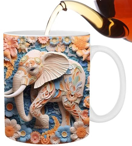 Mug animal , tasse éléphant colorée - Tasse imprimée éléphant en céramique imprimée éléphant tasse à café cadeau