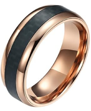 ANAZOZ Ringe Edelstahl Frauen, Personalisierter Ring Herren Trauringe Größe 62 (19.7) Roségoldener Ring mit Carbon