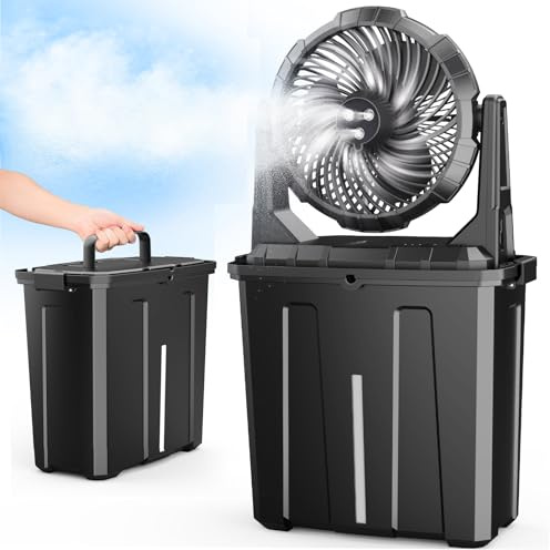 Ausic Tragbarer Nebelventilator, 9 l, 25,4 cm, Outdoor-Nebelventilatoren für Außenterrassen, Kühlung, 20.000 mAh wiederaufladbarer Akku-Ventilator mit Wasserbox, 3 starke Winde, 3 Sprühnebel, Camping