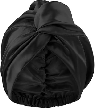 Satin Silk Hair Bonnet for Curly Hair - Black Sleep Cap for Women