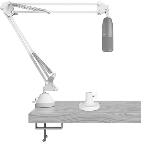 GEEKRIA for Creators Bras de microphone compatible avec AKG Lyra Ultra-HD, P120, P220, C214 Bras de micro avec bride de table, support de suspension, bras de ciseaux de micro, support de bureau (blanc