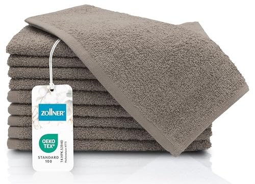 ZOLLNER 10er Set Gästehandtücher - kleine und Flauschige Handtücher in 30x50 cm - waschbar bis 60°C - Baumwolle - in Fango - Hotelqualität - Oeko Tex® Zertifiziert
