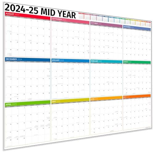 Akademischer Wandplaner 2024/2025 - Jahresmitte Wandplaner 2024-2025 - Lehrerplaner 2024-2025 - 12 Monate Büro, Uni, Schule, Akademischer Kalender 2024/25 - Faltboxen Edition