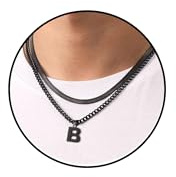 Kette Herren Halskette Kette mit Buchstaben Geschenke für Männer Junge | Silber Gold Schwarz Edelstahl Doppelkette Necklace Men Geburtstage 18+20 Inches