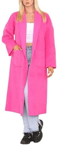 FASHIONISM Cardigan corto da donna con maniche a palloncino e spalle scoperte, tasca frontale aperta, maglione oversize, taglia unica, Fucsia, Taglia unica