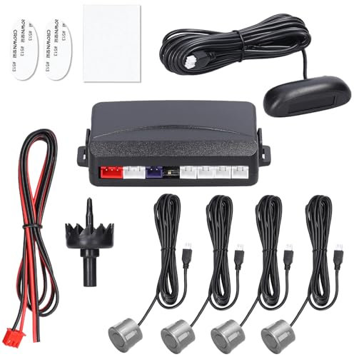 Mulcort Einparkhilfe 4 Parksensoren, LCD-Display, Auto-Parksensor-Rückfahrradarsystem Buzzer Alarm Warnung, Selbstdiagnosefunktion Grau
