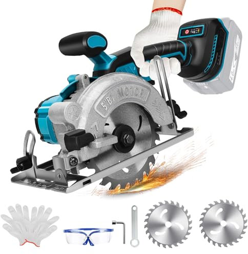 Sega circolare a batteria compatibile con batteria al litio Makita da 18 V, senza spazzole, mini sega circolare manuale con 2 lame (125 mm), con taglio diagonale, 6200 giri/min, ideale per tagliare