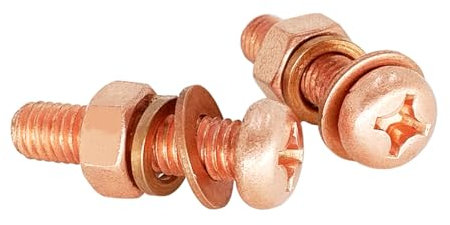 Foyoram M3x6mm Pure Copper Phillips Pan Head Screws Plain Washers Spring Washers Hex Nuts Cross Recess Button Head Screws Assortment 5 Sets (M3 x 6 mm)