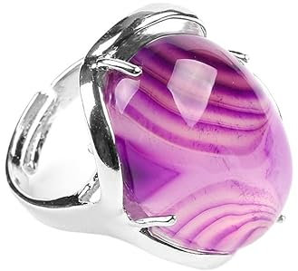 DyLyz Anelli in pietra di agata con venature viola ovali Boho intarsi vintage a mano anello chakra pietra preziosa naturale anello con pietra portafortuna anelli regolabili per feste e vacanze