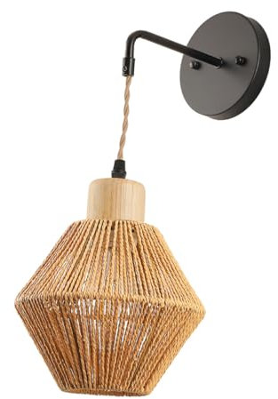 Amosfun Wandleuchte Rattan Wandlicht-dekoration Schlafzimmer-wandlampe Rattan-leuchte Vintage-wandlampe Bauernhaus-leuchte Dekorative Wandleuchte Ohne Glühbirne