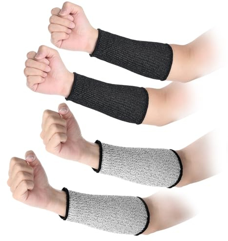 Lot de 2 paires de manchons résistants aux coupures pour avant-bras - Pour homme et femme - Pour morsure de chien - Pour peau fine et ecchymoses - Pour femme (noir gris, 20 x 9 cm)
