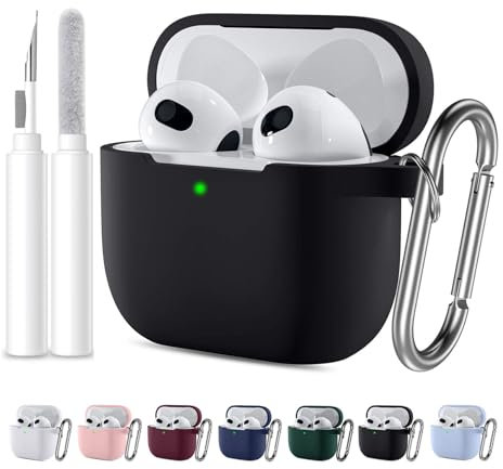 Kompatibel mit Airpods 4 Hülle Schutzhülle Case 2024 für Frauen Männerund Weich Silikon und für Airpods 4.Gernation Hülle 2024 LED an der Frontseite Sichtbar mit Reinigungsset und Karabiner Schwarz