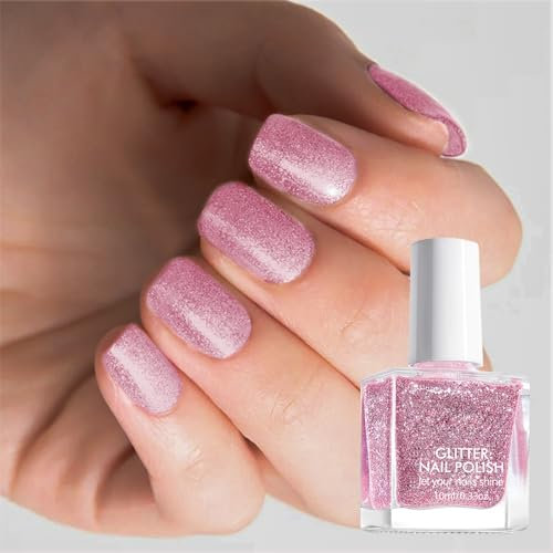 Pink Glitter Nail Polish, Diamond Sparkly Nail Polish, Peel Off Without UV Lamp Shine Nail Varnish, Quick Dry and Long-Lasting Nail Varnish, Easy to Apply, DIY Nail Art at Home for Manicure Lovers