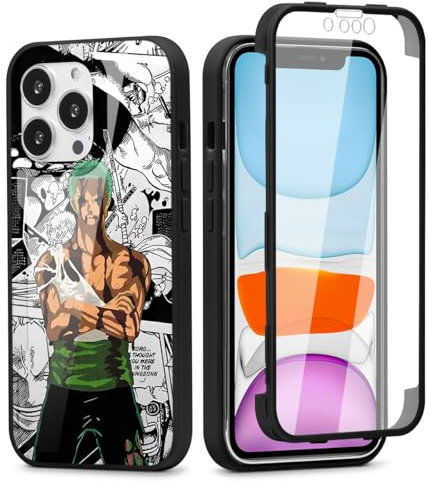 PBNDJVG for iPhone 13 6.1'' Case, OP Zoro 360° Full Body with Built-in Screen Protector Touch Sensitive, Shockproof Soft TPU Bumper Phone Case Clear Designed for Anime Lovers - Black