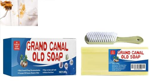 Grand Canal Jabón,Quitamanchas de Jabón de Limpieza,Jabón Limpiar Ropa Interior,Jabon Pastilla Natural,Jabón de Limpieza con Aroma de Larga Duración,Jabon en Escamas,200g,Contiene un Cepillo