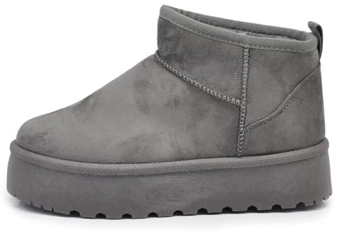 IF Stivali Stivaletti Mammut Da Donna Alla Caviglia Con Pelo Pelliccia Platform Zeppa Camoscio Sintetico R-17 Grigio N.38