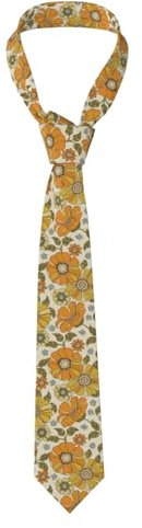 HYUNDP Bunte Retro-Krawatte im 70er-Jahre-Stil mit Blumenmuster, schmale Krawatte aus Polyester für Hochzeitsfeiern