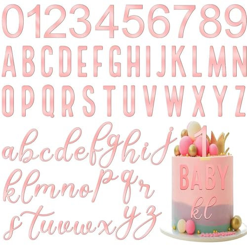 SOFPLATE 1 Box 124Pcs 62 Styles Numbers Cake Decorations Cupcake Topper Letters Acrylic Mirrored 0-9 Number A-Z Letter Non Edible Rose Gold Decor for Cake Wedding Birthday Party Celebration DIY