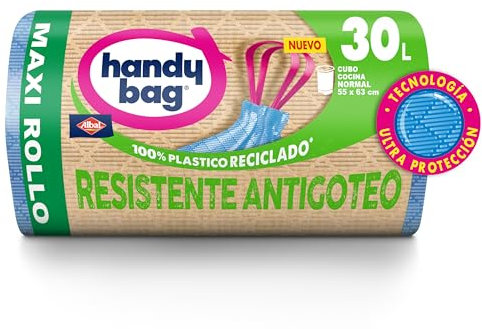 Handy Bag Lot de 20 sacs poubelle résistants anti-fuites, 100% recyclé, fermeture automatique, 30 l, 20 sacs