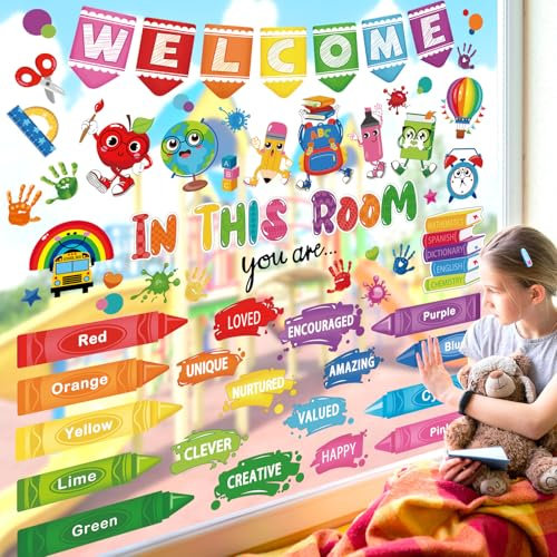 wondever Fenstersticker Buntstift Farben Kinder Fenster Aufkleber Sprüche und Zitate Inspirierende Fensterbilder Fensteraufkleber Anti-Kollision Doppelseitig Glasaufkleber Glas Deko