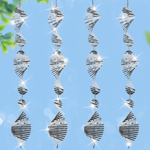 12 Stück 3D vogelabwehr reflektierende windspirale, Edelstahl Windspiel zur Vogelabwehr, Vogelschreck Balkon Garten, Spirale Windspiel Reflektierende Vogelabwehr, Außenbereich Spatzenabwehr Spirale