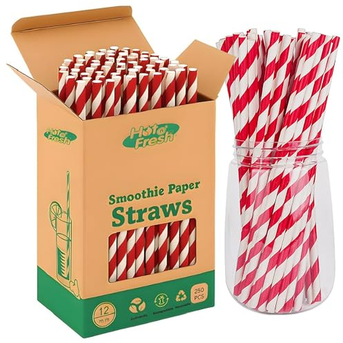 Straws Drinking 12mm Pack of 250 Eco-Friendly – Biodegradable Paper Options for Parties, Restaurants, Cocktails, Bubble Tea, Juice, and Iced Tea
