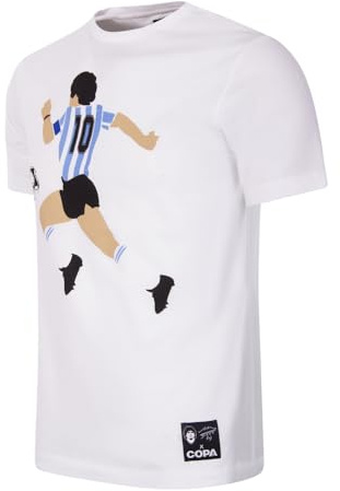 COPA Football - T-Shirt Herren Fußball - Maradona Argentien Grafik - Kurzarm - Weiß - 100% Baumwolle - Größe XL