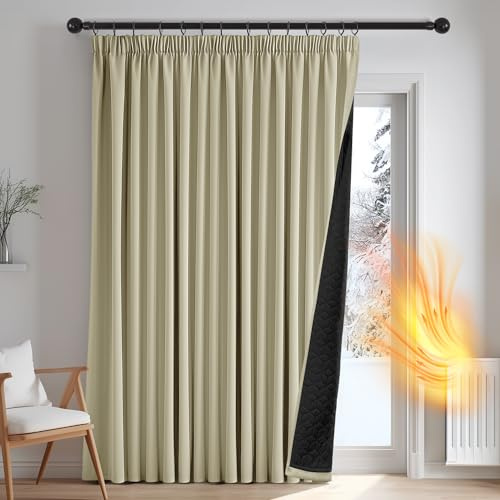 Deconovo Thermovorhang Kälteschutz, Gardinen mit Kräuselband gegen Kälte, Wärmeisolierend Vorhang Verdunkelung Wohnzimmer, 245 x 200(HöhexBreite), Beige, 1 Stück